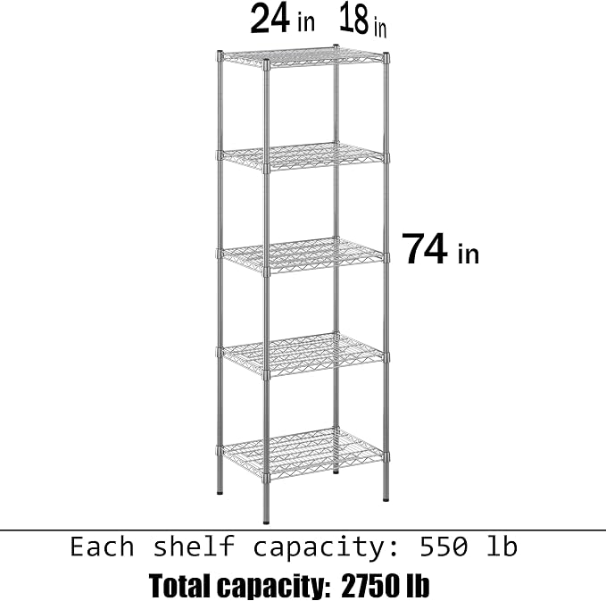 Regal Altair 18" Deep x 24" Wide x 74" Height Wire Shelving Kit | 5-Tier | NSF - Image 3