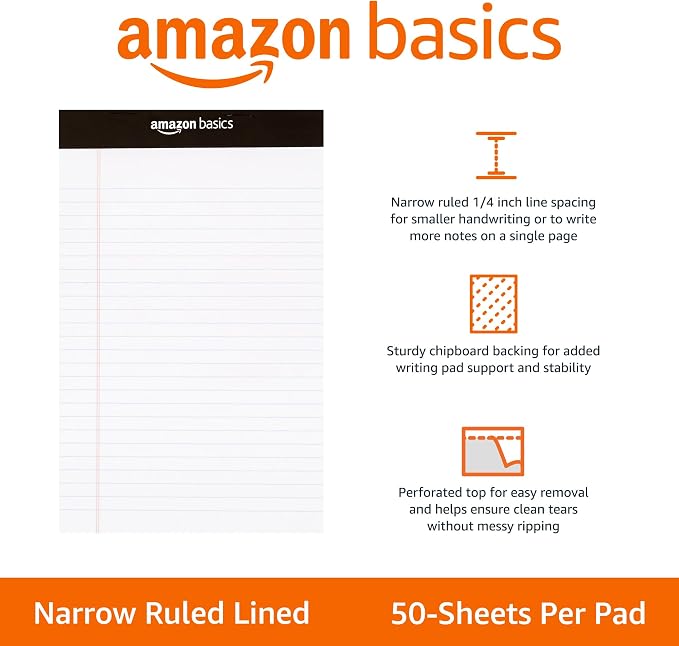 Amazon Basics Narrow Ruled Lined Writing Note Pad, 5 inch x 8 inch - Image 2