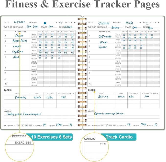 Fitness Journal for Women & Men, A5 Workout Journal/Planner Daily Exercise Log - Image 3