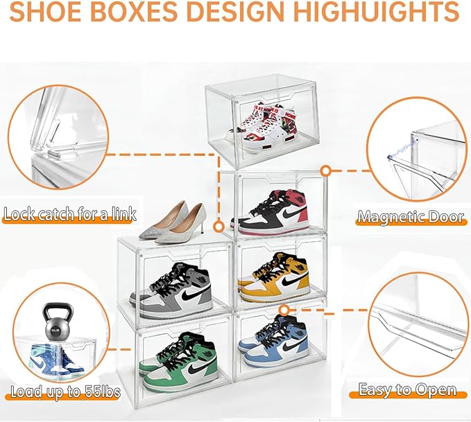 KOKOIN Magnetic Acrylic Clear Shoe Boxes – 360° Transparent Stackable Sneaker - Image 8