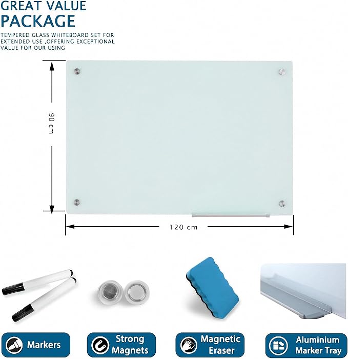 Magnetic Glass Writeboard 48"X36" Premium Tempered Dry Erase Boards Wall - Image 2