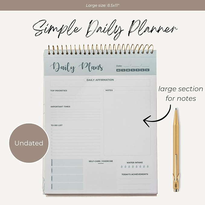 Spiral Daily Planner Agenda Notepad -100 Undated Tear-Off Sheets -Desk Notepad - Image 5