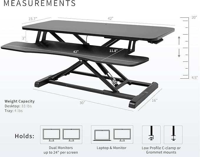 VIVO 42 inch Desk Converter, K Series, Height Adjustable Sit to Stand Riser - Image 3