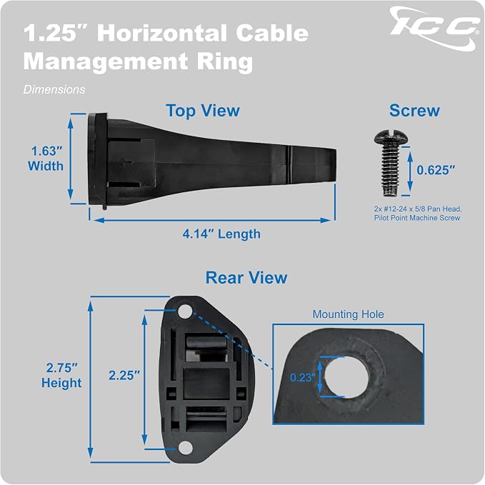 ICC 1.25” Plastic Cable Management Ring, Horizontal, Rack or Wall Mount - Image 9
