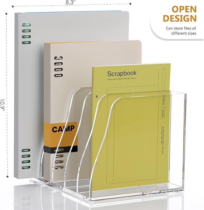 SANRUI Acrylic Desk Magazine File Organizer, 5 Vertical Compartments Clear - Image 3