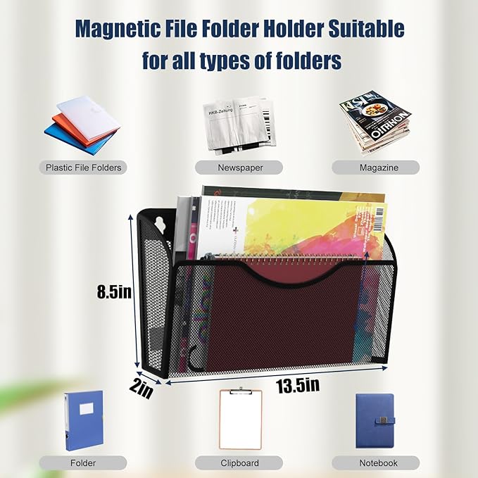 Magnetic File Holder 3 Pockets File Folder Organizer, Office Hanging Magazine - Image 4
