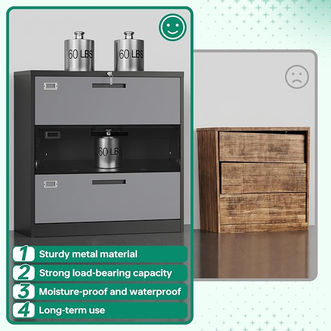 Letaya File Cabinet with Lock-Lateral 3 Drawer Metal Filing - Image 7