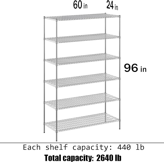 Regal Altair 24" Deep x 60" Wide x 96" Height Wire Shelving Kit | 6-Tier | NSF - Image 3