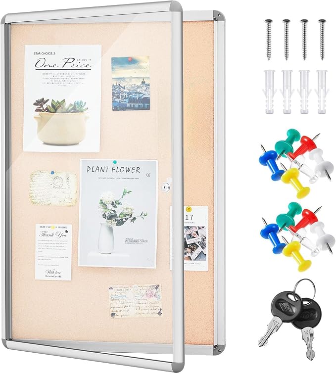 Geetery 36 x 48 Inch Enclosed Fabric Bulletin Board Tamperproof Lockable by Geetery
