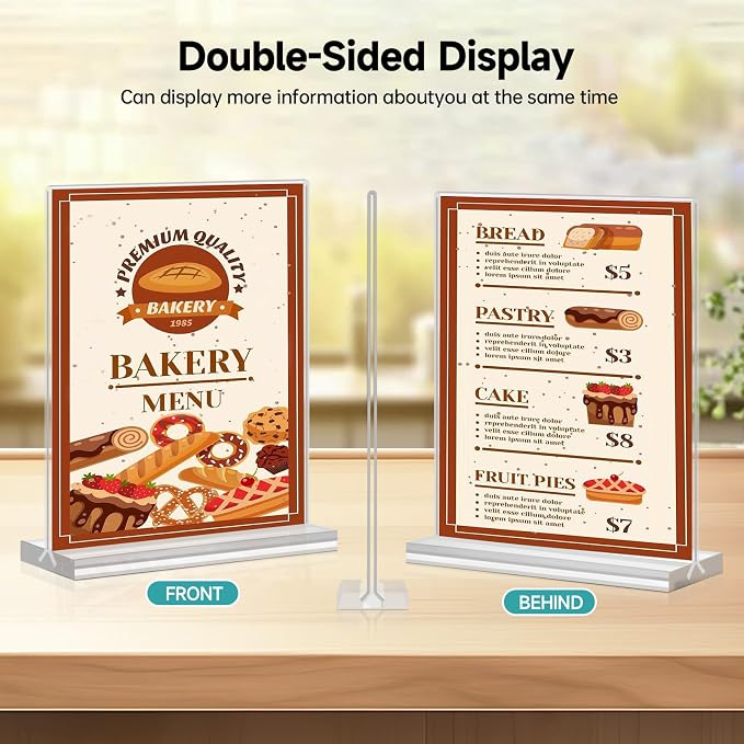 Yeahjiae 3 Pack T-Shaped Acrylic Sign Holder 8.5 x 11, Double Sided Clear Stand - Image 4