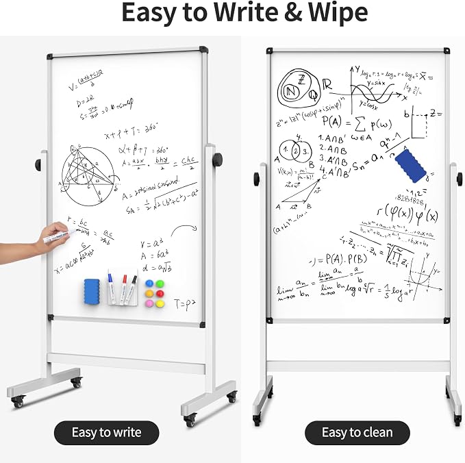 Rolling Whiteboard, Double Sided Magnetic Dry Erase Board Height Adjustable - Image 5