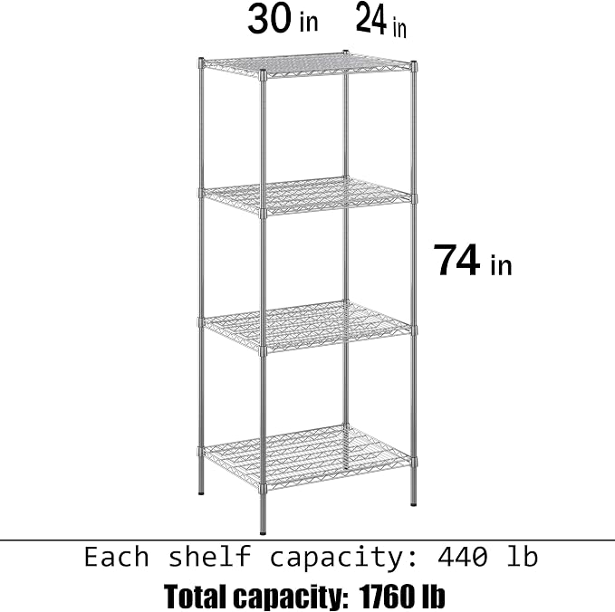 Regal Altair 24" Deep x 30" Wide x 74" Height Wire Shelving Kit | 4-Tier | NSF - Image 3