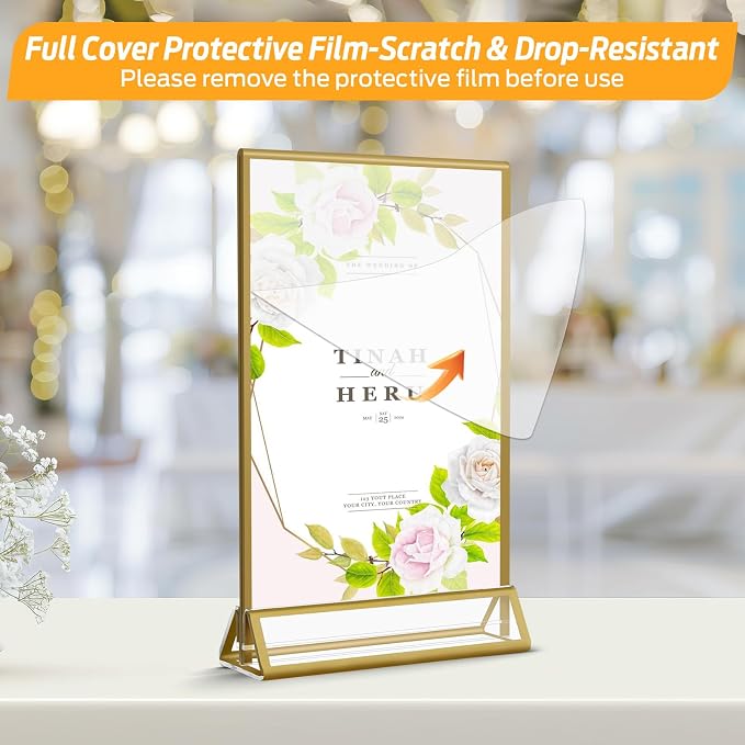 Smarpau Acrylic Gold Sign Holder 5x7, 8 Pack Table Number Holders, Double-Sided - Image 3