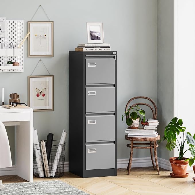 MIIIKO 4 Drawer File Cabinet, Metal Vertical Filing Cabinets - Image 2