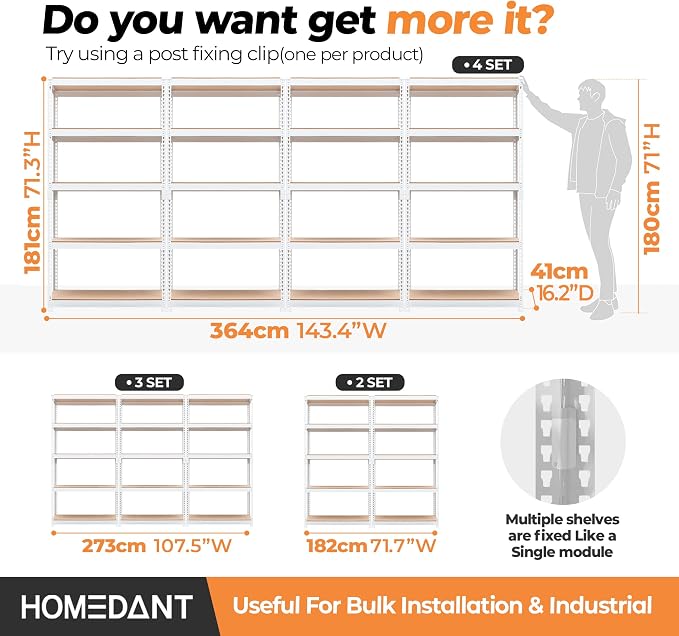 HOMEDANT 35.9" W 5 Tier Heavy Duty Garage Shelving Adjustable Metal Rack - Image 7