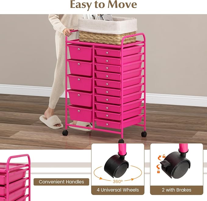 GLACER 15 Drawers Rolling Cart, Storage Cart - Image 4