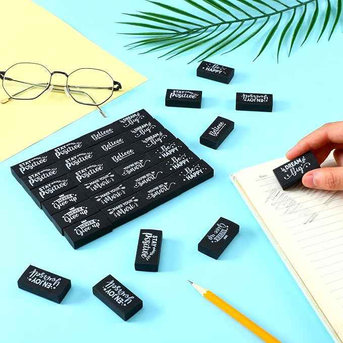 Dunzoom 100 Pcs Inspirational Pencil Erasers Bulk