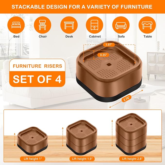 shouwuhho 4 Pack Furniture Risers Adjustable Bed Risers Heavy Duty Lifts Height - Image 2