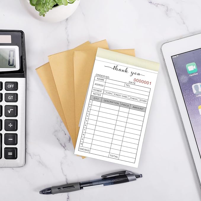 Thank You Receipt Book, 3.4x5.5" Handheld 2-Part Carbonless Sales Invoice Book - Image 4