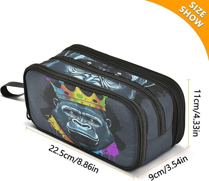 BOENLE Gorilla with Crown Pencil Case Box Boys Girls Large Pencil Pouch with - Image 4