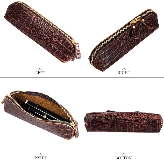 Gexmil Genuine Leather Pen Case, Full Grain Leather Pencil Holder, Hand-made - Image 4