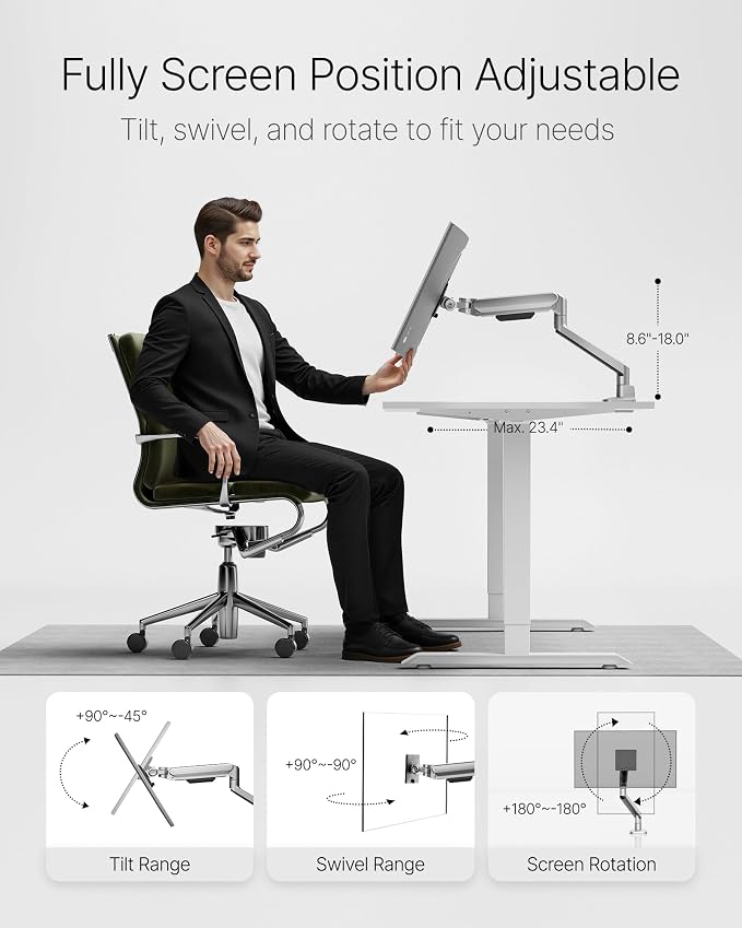 monTEK Deluxe Monitor Arm up to 40 Inch Holds 26.4 lbs Curved Screens Aluminum - Image 4