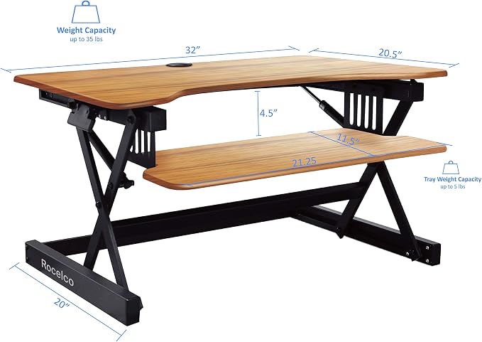 Rocelco 32" Height Adjustable Standing Desk Converter - Image 3
