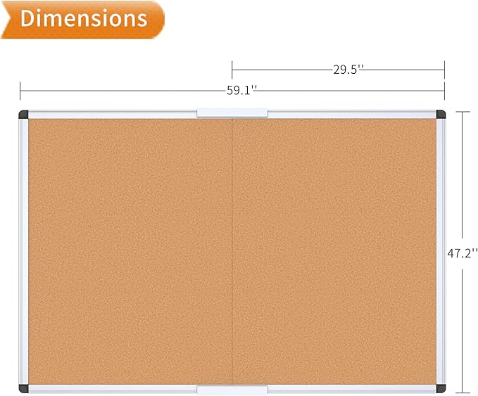 VIZ-PRO 60" x 48" Large Cork Bulletin Board, Foldable & Wall-Mounted Notice Pin - Image 2