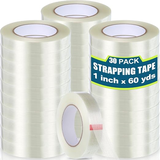 Treela 30 Rolls 1 Inch x 60 Yards Filament Strapping Tape Heavy Duty Fiberglass by Treela