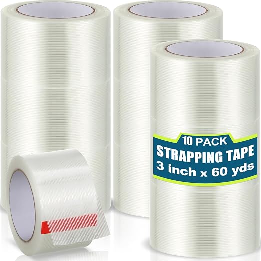 Treela 10 Rolls Filament Strapping Tape 3 Inch x 60 Yards Transparent by Treela