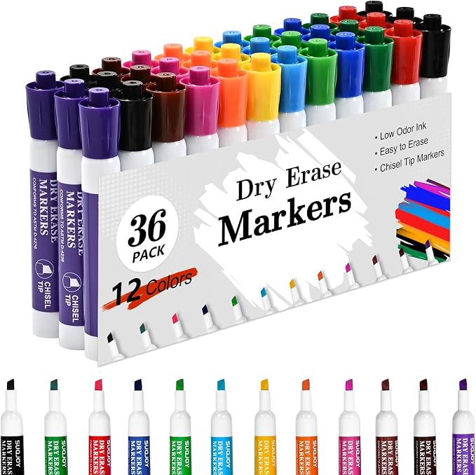 SUQJOY Dry Erase Markers, Chisel Tip Whiteboard Markers, Low Odor Dry Erase by SUQJOYOFFICE
