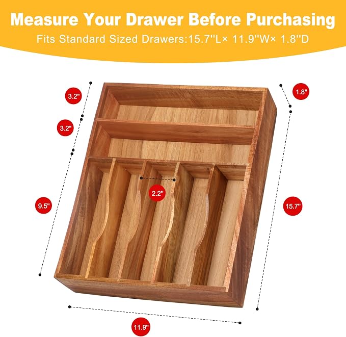 Oridom Kitchen Acacia Silverware Organizer - Image 3