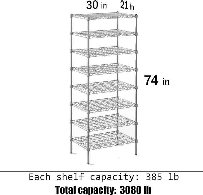 Regal Altair 21" Deep x 30" Wide x 74" Height Wire Shelving Kit | 8-Tier | NSF - Image 3