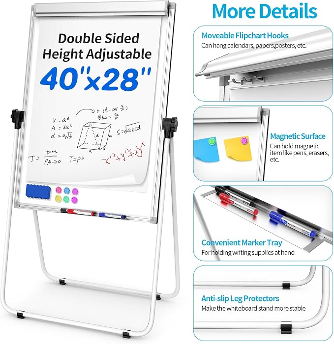 DexBoard U-Stand Double Sided 40" x 28" Magnetic Dry Erase Easel, Height - Image 4