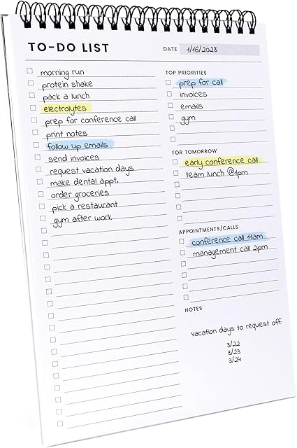 Daily To-Do List Spiral Planner with Priorities and Notes