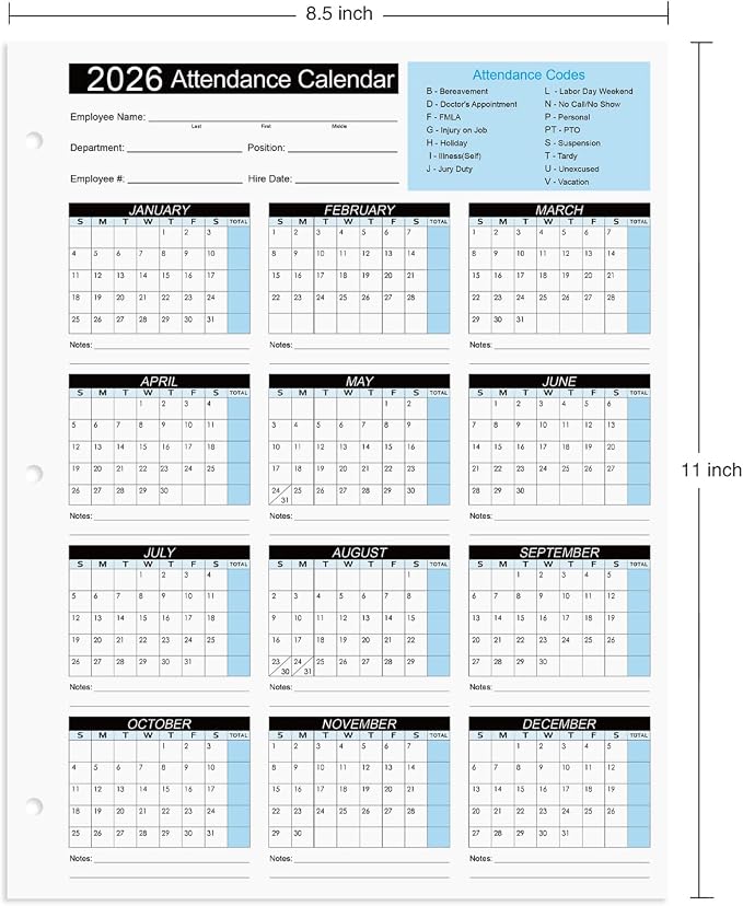 2026 Attendance Calendar Work Tracker Attendance Calendar Cards - Image 4