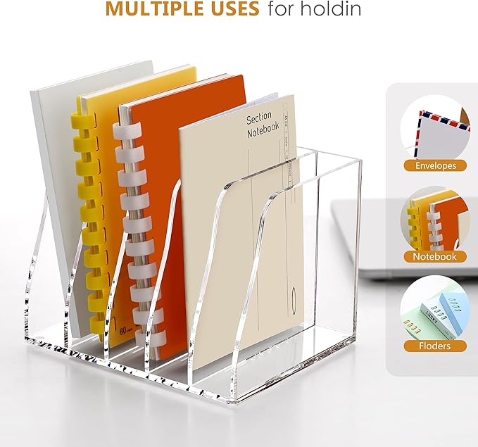 SANRUI Acrylic Desk Magazine File Organizer, 5 Vertical Compartments Clear - Image 4