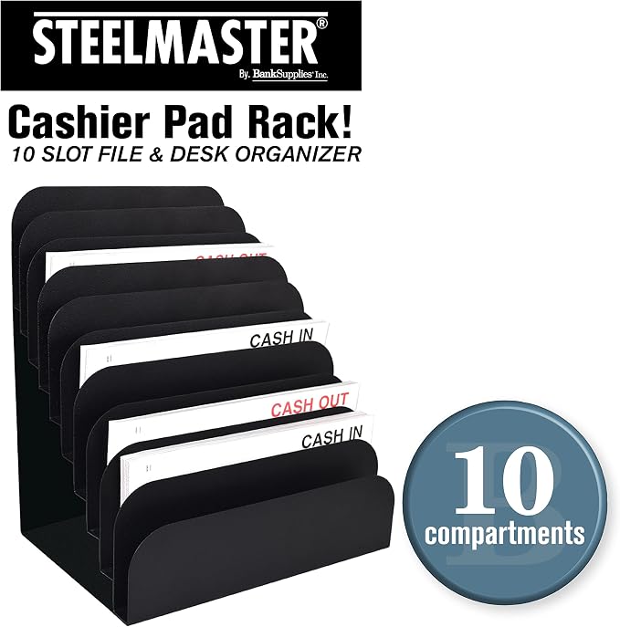 BankSupplies STEELMASTER Steel Cashier Pad Rack, 10-Slot Desktop File & Paper - Image 2