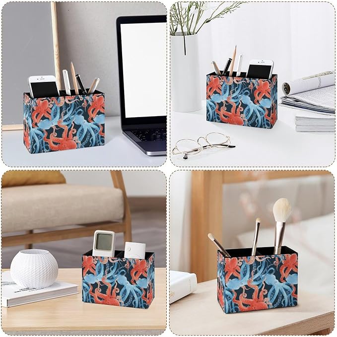 Famame Blue Red Octopus Pattern Pencil Holder - Image 4