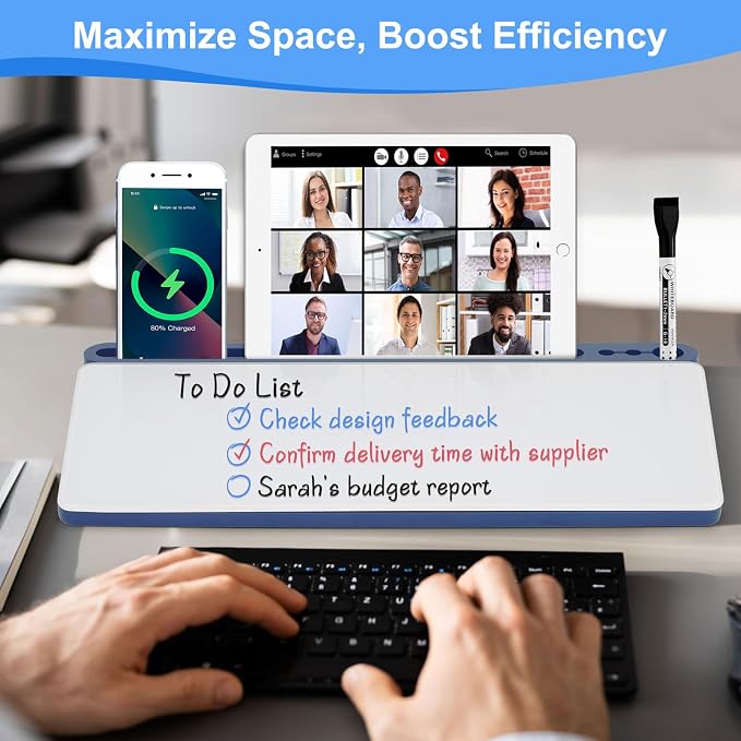 Glass Desktop Whiteboard with Storage, Desk White Board with Computer Keyboard - Image 2