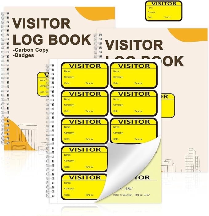 3 Pack Visitor Badges with Carbon Copy Visitor Stickers Letter Size Visitor Log by Unknown