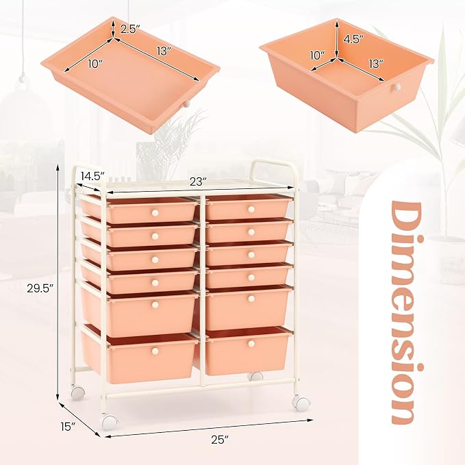 LDAILY 12 Drawer Rolling Storage Cart, Craft Cart Organizer on Wheels w/Metal - Image 3