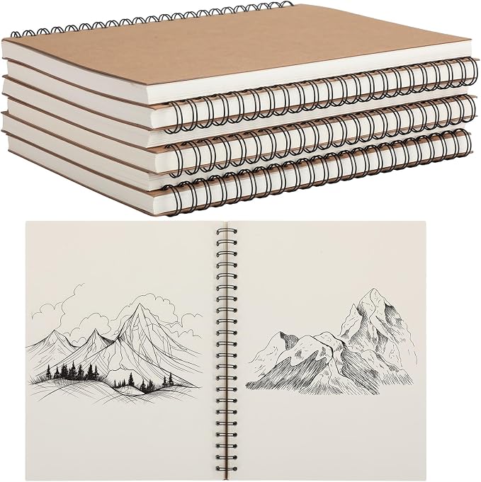 PerKoop 6 Pcs 8.5"x11" Spiral Sketch Pad A4 Large 100 Sheet Blank Notebook by PerKoop