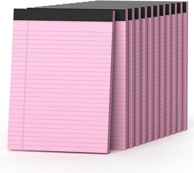 360 Sheets Pink Legal Pads 8.5" x 11" Pack of 12 Note Pads Wide Ruled Lined by Nichela