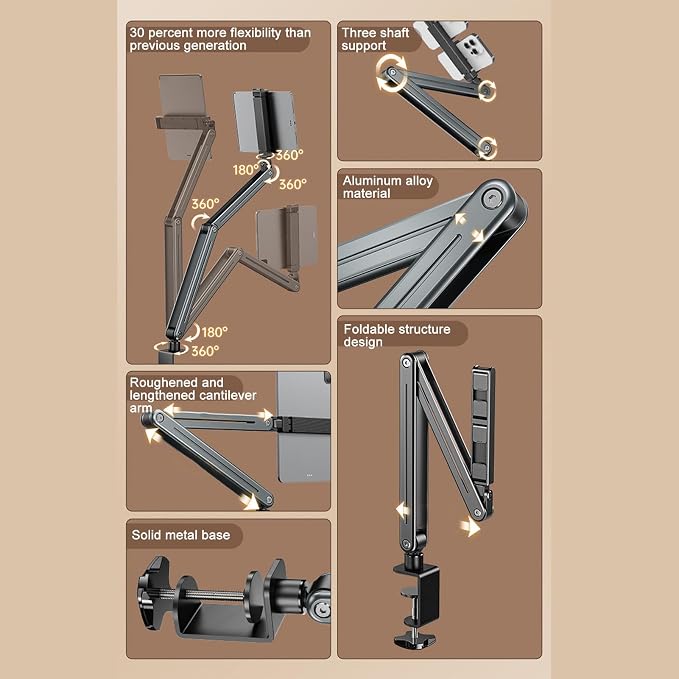 Hulex Supplies Professional Tablet Stand Holder, Foldable Tablet Arm Mount - Image 7