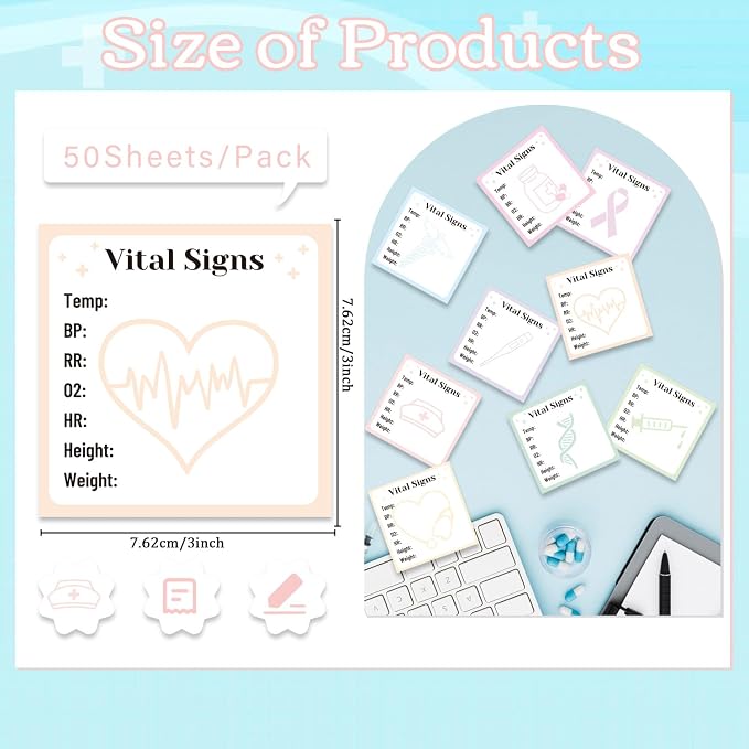 Lovarywow Vital Signs Sticky Notes Gifts, 9 Pack Vitals Notepad 3x3 Inch - Image 2