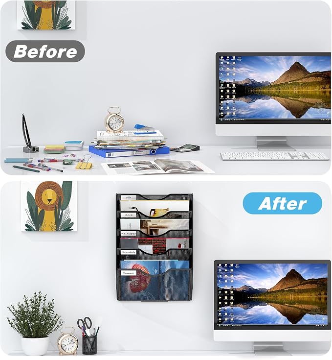 Solinxe Wall Hanging File Holder 5 Pocket Wall Mounted Paper Organizer Magazine - Image 4