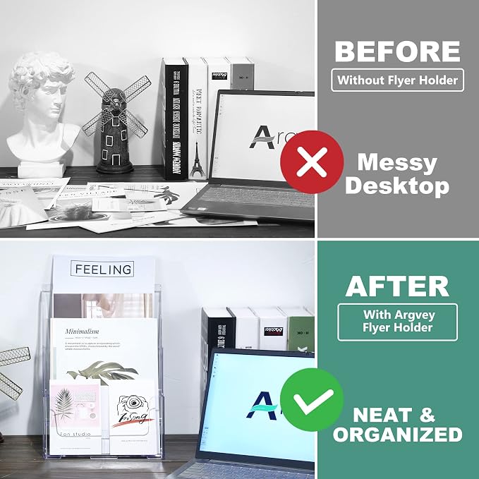 Argvey Acrylic Brochure Holder 8.5 x 11 inches, 3 Tier Clear Literature Holder - Image 6