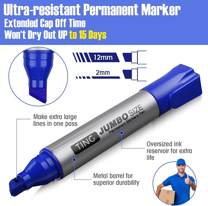 Fuutreo 10 Pack Jumbo Permanent Markers Bulk Large Chisel Tip Permanent Markers - Image 4
