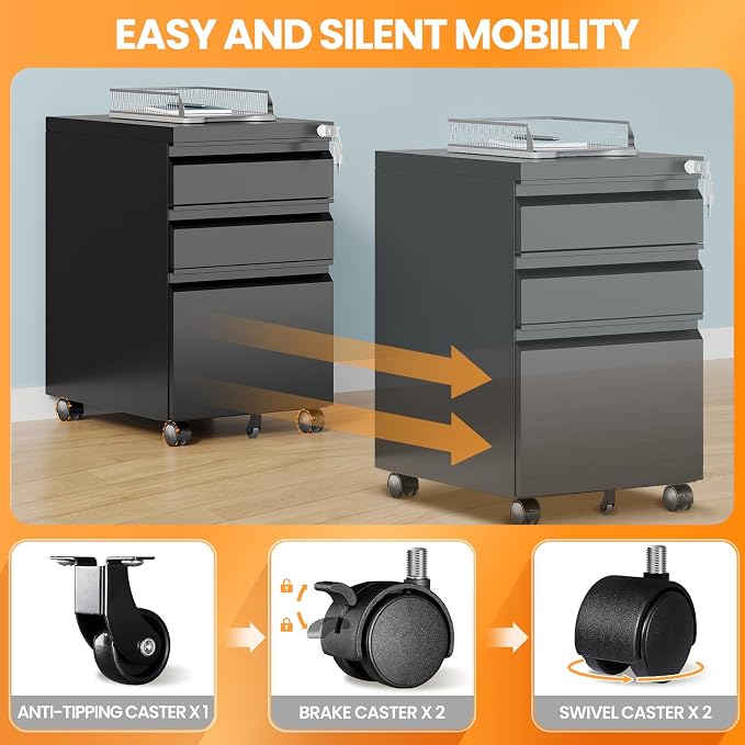AFAIF 3 Drawer Mobile File Cabinet - Image 4